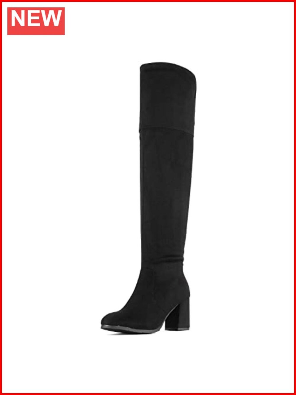 Women's Stretch Faux Suede Thigh High Block Heel Boots Round Toe Pull On